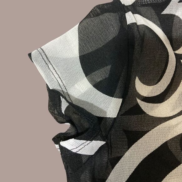 Retro Vibe Sheer Button Up Black and White Top - Picture 3 of 7